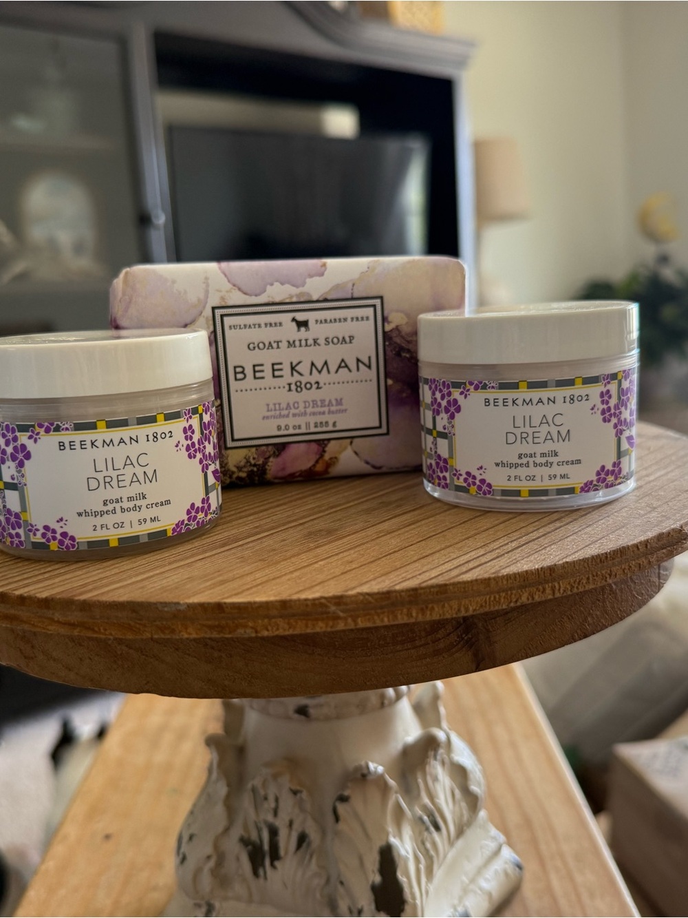 Beekman 1802 Lilac Dream Goat Milk Whipped Body Cream ( 2 jars) and 1 lrg soap
